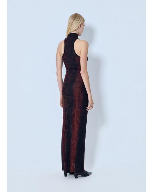 Jean Paul Gaultier Blue Mesh High Neck Python Printed Long Dress