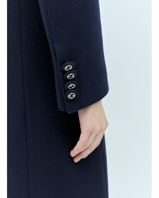 Gucci Blue Brushed-texture Split-hem Wool Coat