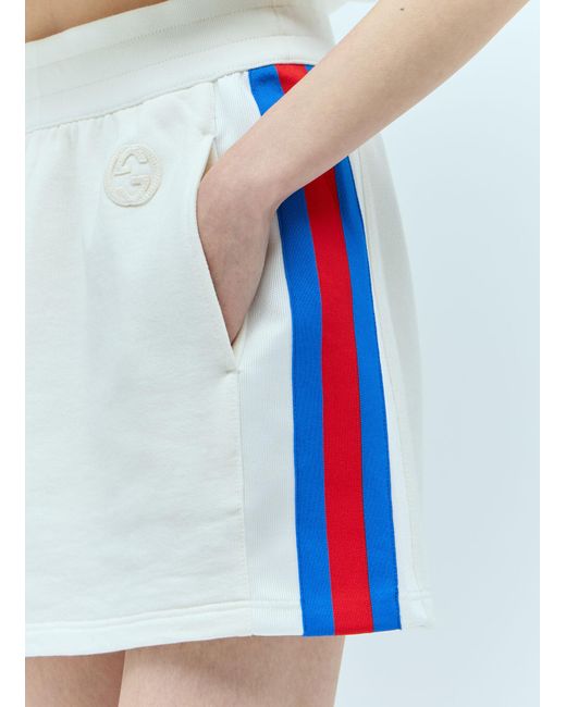 Gucci White Jersey Mini Skirt With Web Stripe