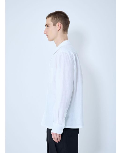 Dolce & Gabbana White Linen Spread Collar Shirt for men