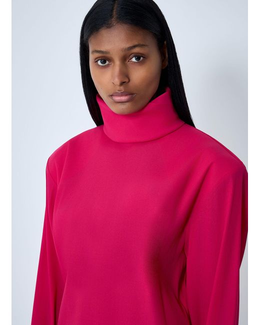 Saint Laurent Pink High Neck Long Sleeve Dress