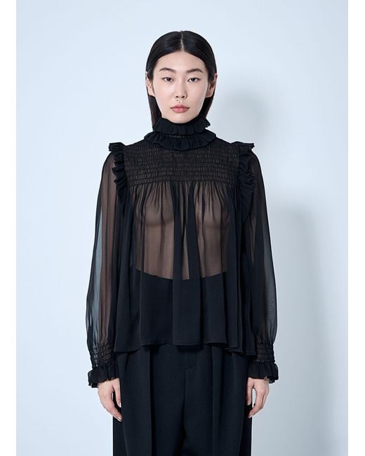 Saint Laurent Black Ruffled Silk Blouse