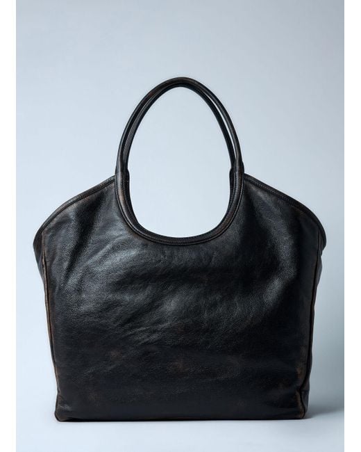Miu Miu Black Leather Logo Motif Tote Bag