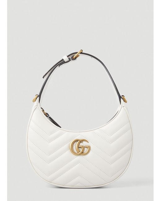 Gucci White Gg Marmont Half-moon Mini Shoulder Bag