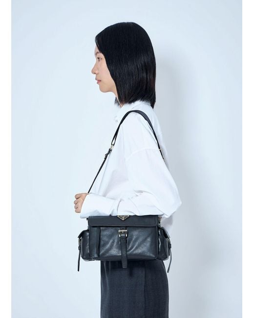 Prada Blue Explore Medium Shoulder Bag With Flap