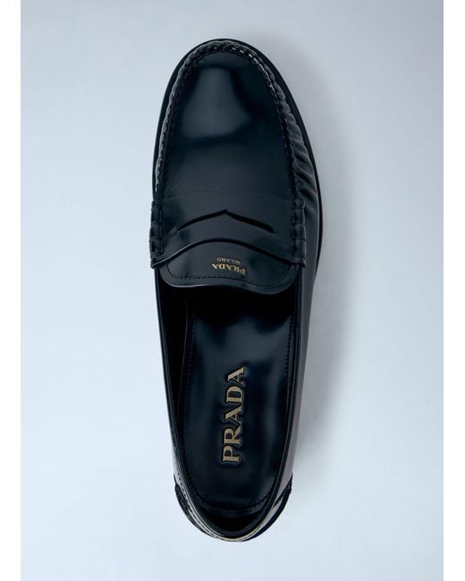 Prada Blue Brushed Leather Loafers for men