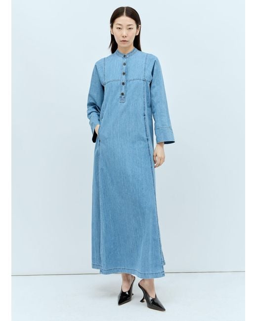 Dries Van Noten Blue Pleated Denim Maxi Dress