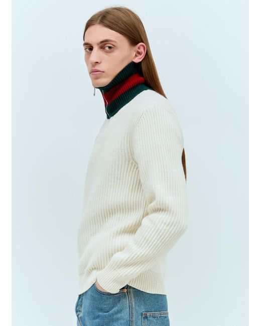 Gucci White Wool Knit Web Sweater for men