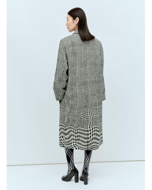 Burberry Gray Long Warped Houndstooth Car Coat