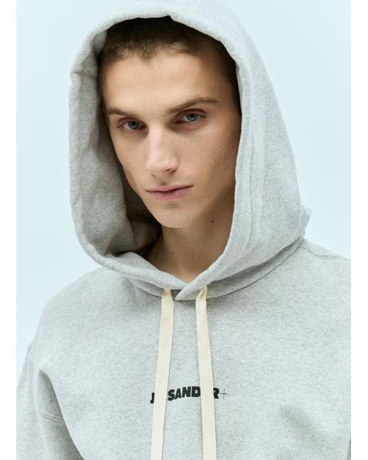 Jil Sander Gray + Logo Print Hooded Sweatshirt for men