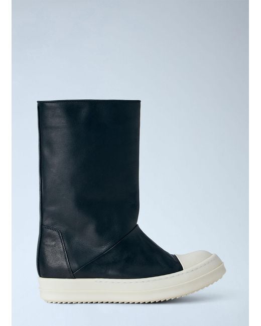 Rick Owens Blue Tower High Leather Boots