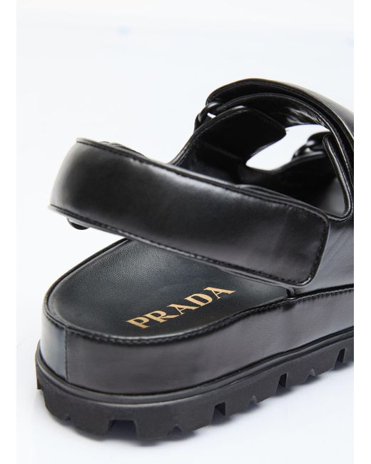 Prada Black Logo Plaque Leather Sandals