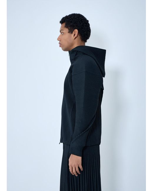 Homme Plissé Issey Miyake Blue Pleated Zip-Up Hooded Sweater for men