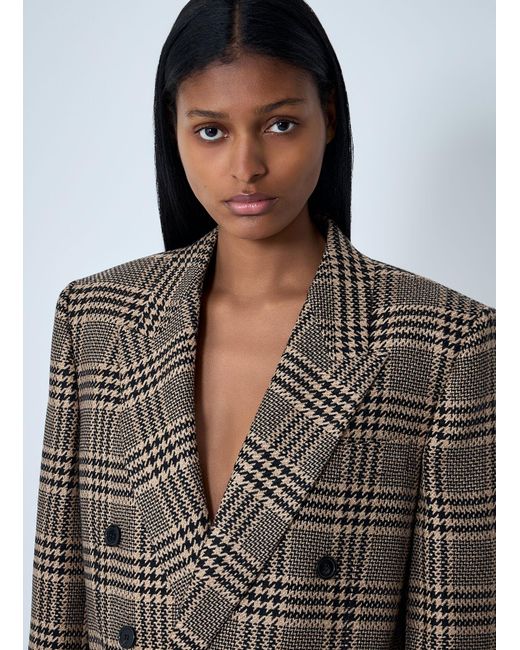 Saint Laurent Gray Double-Breasted Plaid Blazer