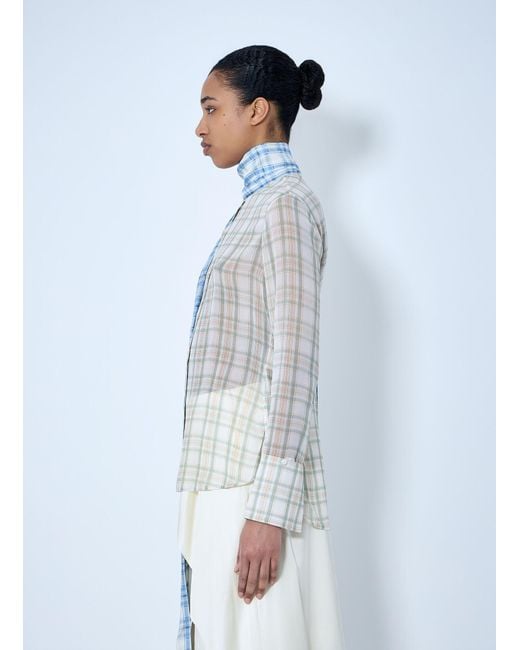 Acne Blue Plaid Sheer Button-Down Blouse