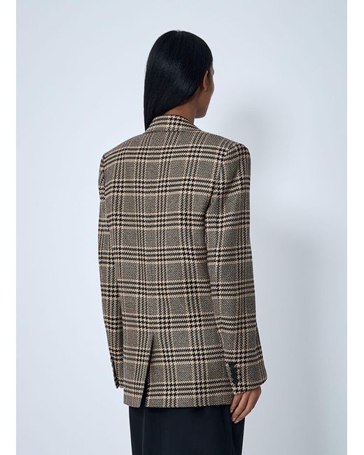 Saint Laurent Gray Double-Breasted Plaid Blazer