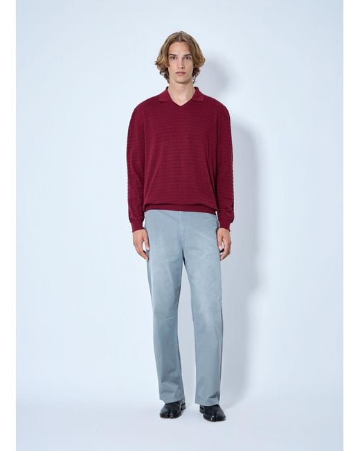 Miu Miu Red Striped V-Neck Polo Shirt for men