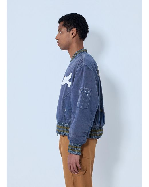 STORY mfg. Blue Embroidered Bomber Jacket for men