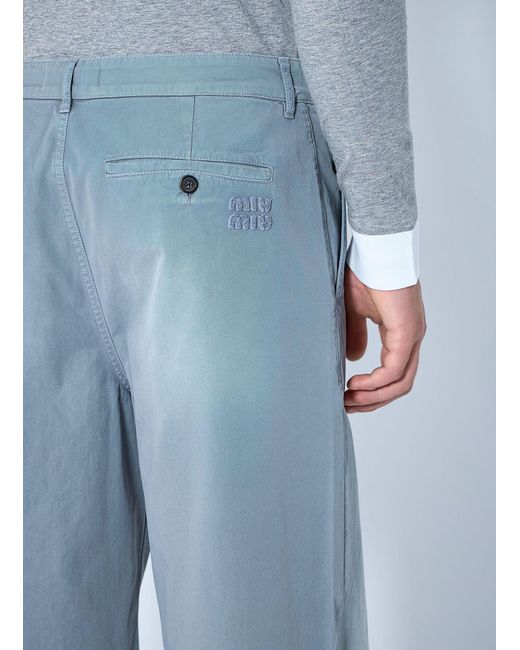 Miu Miu Blue Garment-Dyed Twill Pants