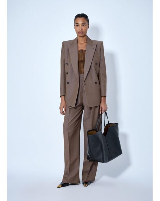 Saint Laurent Brown Wool Blend Wide-Leg Pants