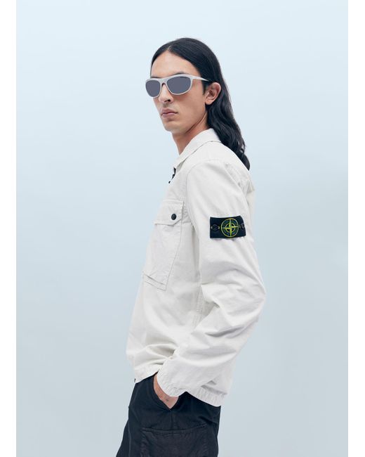 Stone Island White Compass Patch Overshirt for men