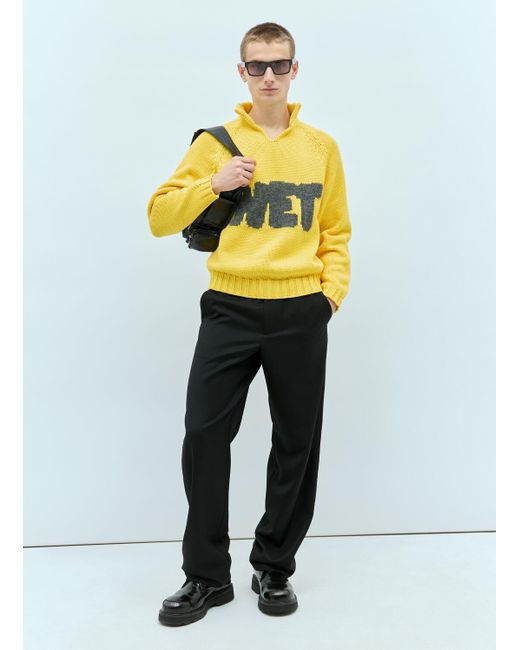 ERL Yellow Wet Intarsia Knit Sweater for men
