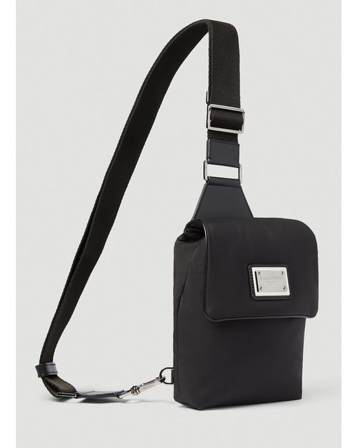 Dolce & Gabbana Black Logo Plaque Nylon Belt Bag for men