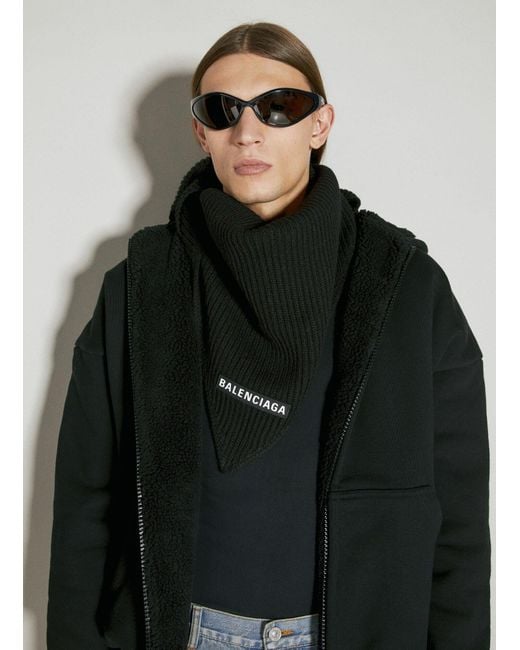 Balenciaga Black Triangle Wool Scarf for men