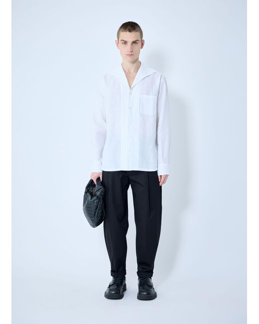 Dolce & Gabbana White Linen Spread Collar Shirt for men