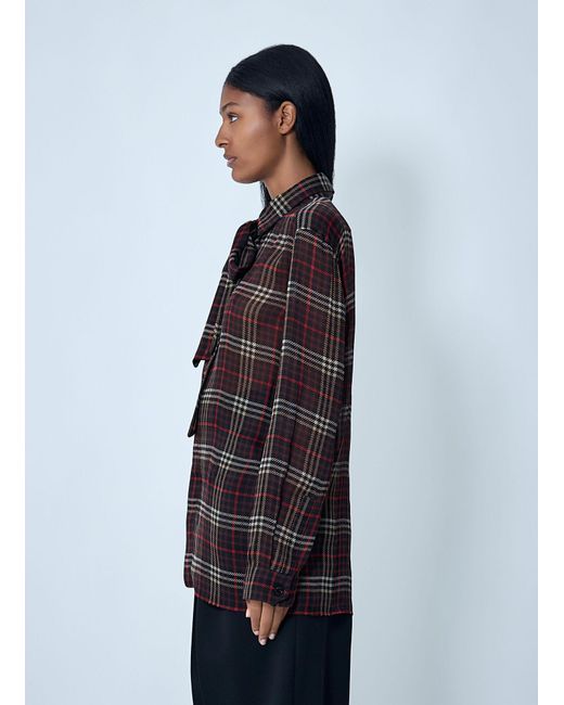 Saint Laurent Blue Tartant Silk Cassandre Shirt