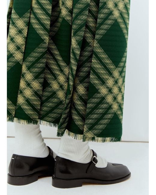 Burberry Green Wool Check Midi Skirt