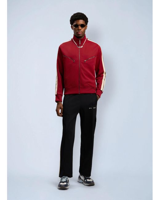 Palm Angels Red Curved Logo Zip-Up Track Jacket for men