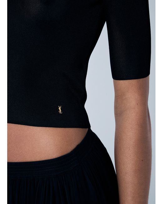 Saint Laurent Black Cropped Top With Cassandre