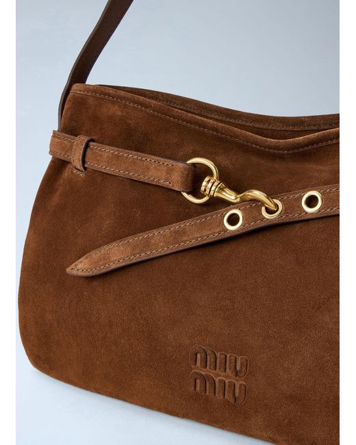 Miu Miu Brown Medium Adventure Suede Shoulder Bag