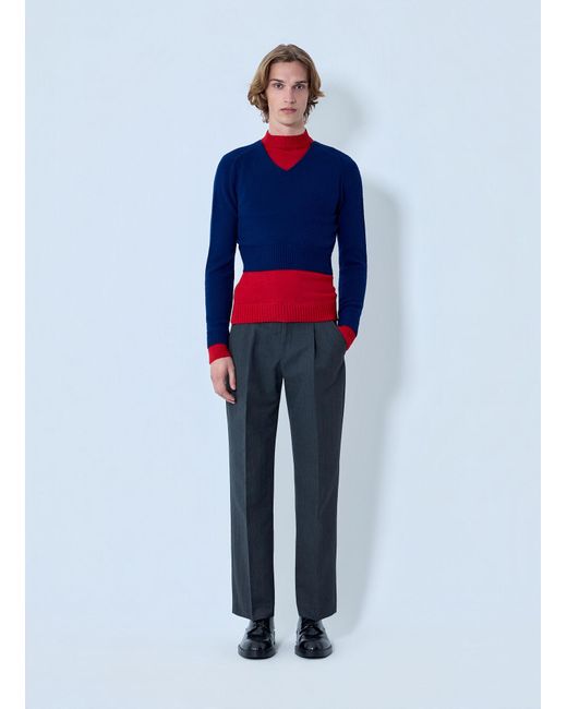 Jil Sander Blue Layered Knit Sweater for men