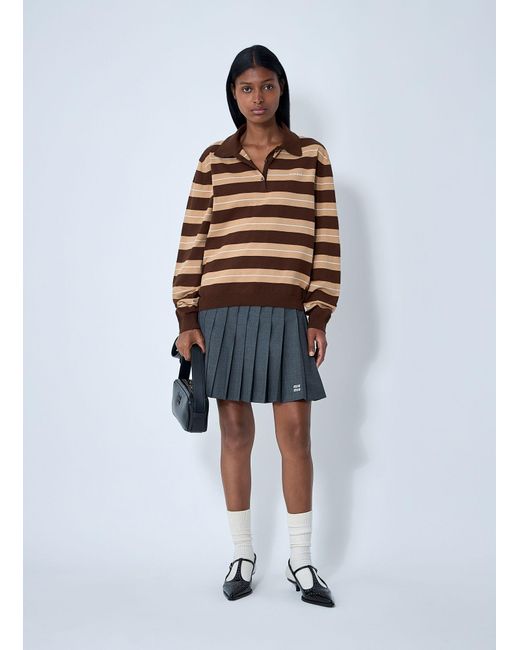 Miu Miu Brown Striped Cotton Polo Shirt