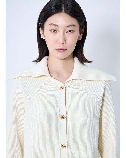 Bottega Veneta White Cotton Ribbed Cardigan
