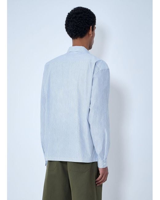 Prada Blue Zip-Front Stripe Shirt for men