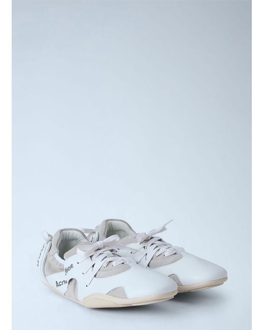 Acne White Leather Lace-Up Sneakers for men