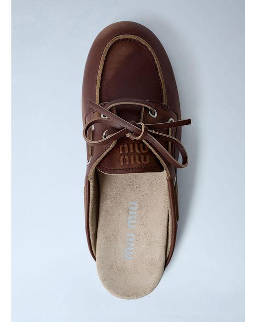 Miu Miu Brown Leather Lace-up Mules