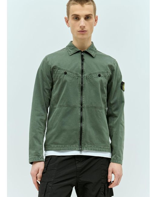 Stone Island Green Overshirt With Signature Compass Patch for men