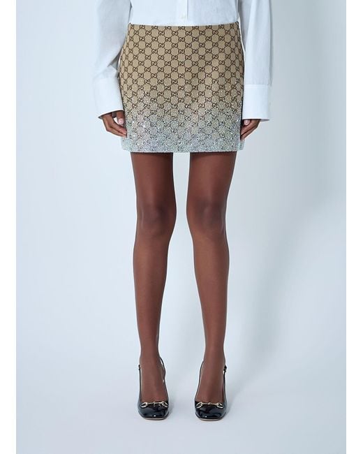Gucci White Embroidered Gg Canvas Mini Skirt