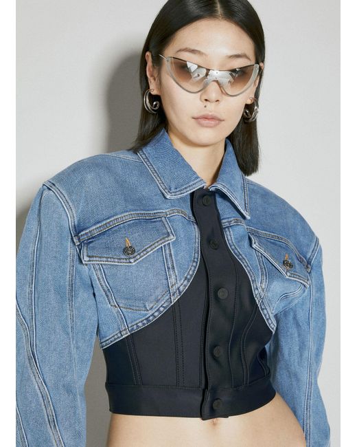 Mugler Blue Cropped Denim Jacket