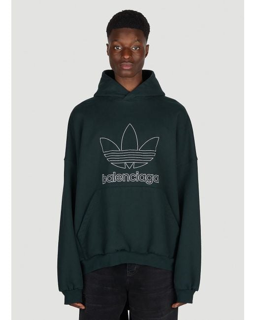 BALENCIAGA X ADIDAS Green Embroidered Logo Hooded Sweatshirt for men