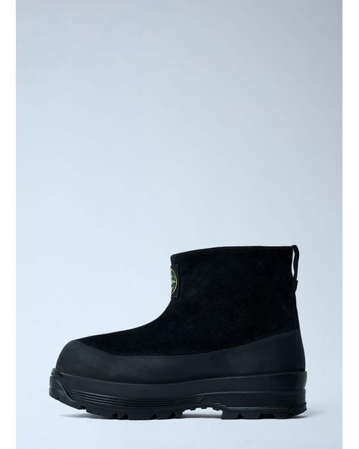 Stone Island Blue Suede Logo Patch Boots for men
