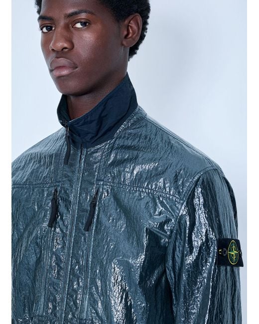 Stone Island Blue Crinkle-Effect Shirt for men