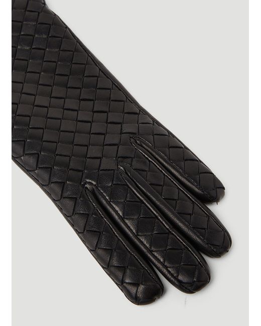 Bottega Veneta Black Intrecciato Leather Gloves