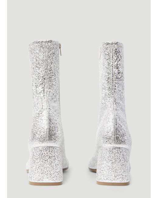 Dries Van Noten White Glitter Block Heel Boots