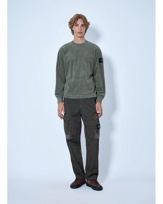 Stone Island Gray Corduroy Logo Patch Sweatshirt for men