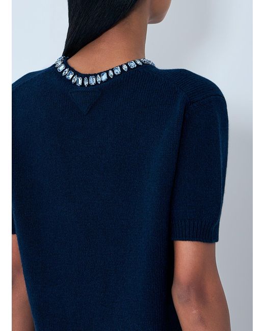 Prada Blue Wool And Cashmere Crew-Neck Sweater